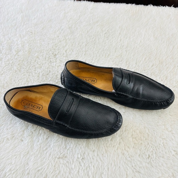 Coach Neal Men\'s Classic Black Pebble Leather Slip-Ons Loafers Driving Shoes 12M main image 5